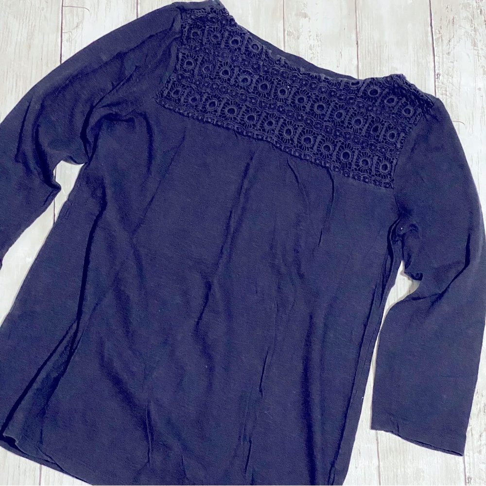 Navy Blue Lace Detail Top